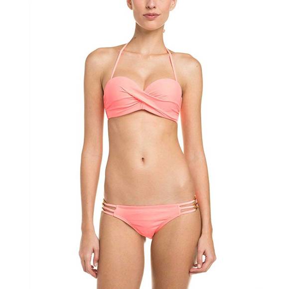 NEW PQ SWIM women's tab side strap hipster bikini bottom in coral - Picture 1 of 1